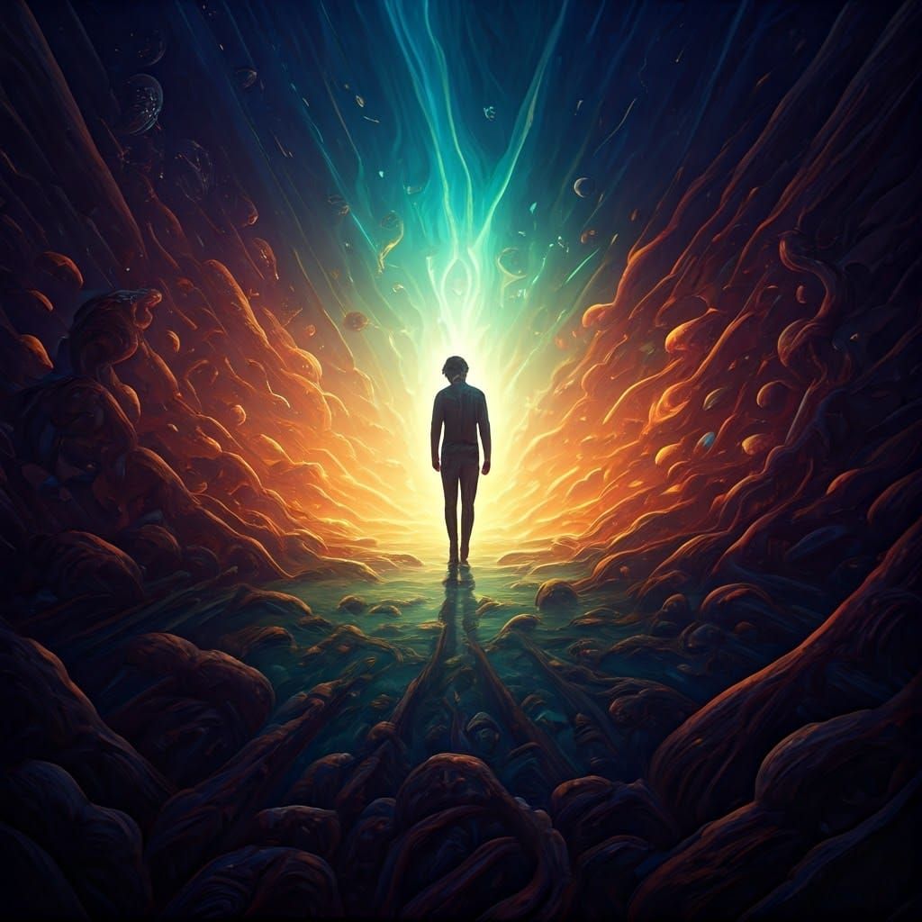 Surreal Dreamscape Emerging from Sleeping Man