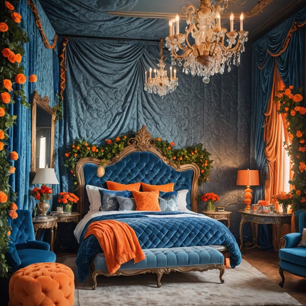 Luxurious Quilted Bedroom with Neon Chair