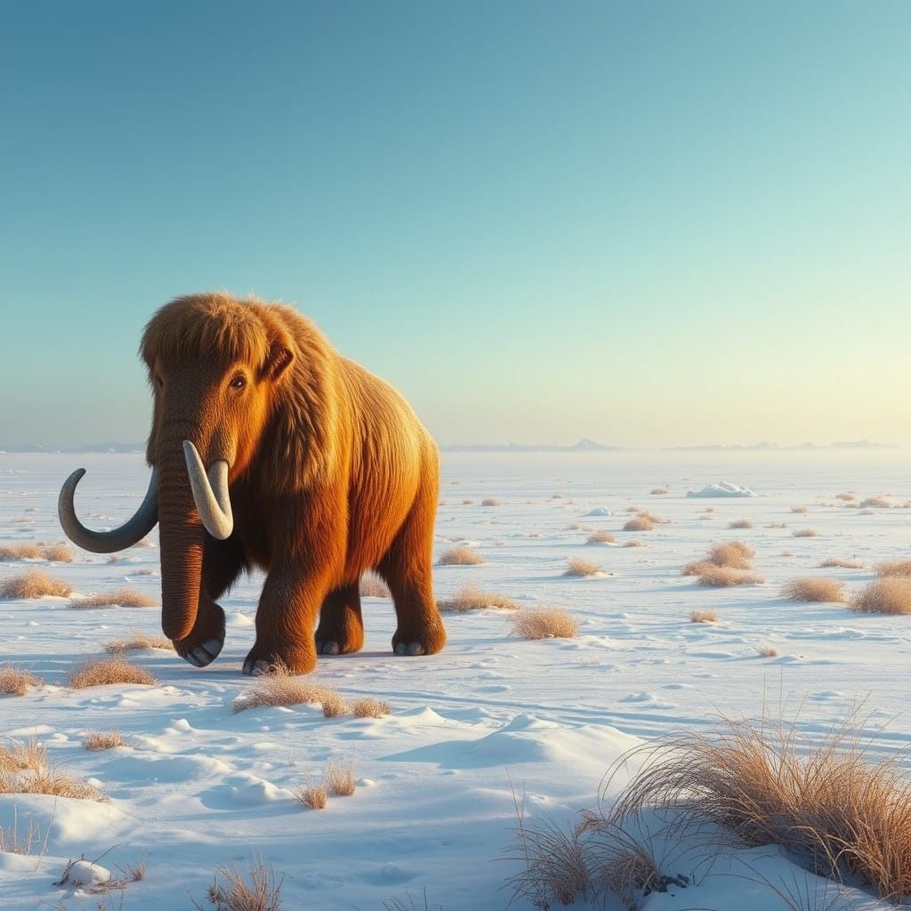 A woolly mammoth crossing a snowy field   by @undefined