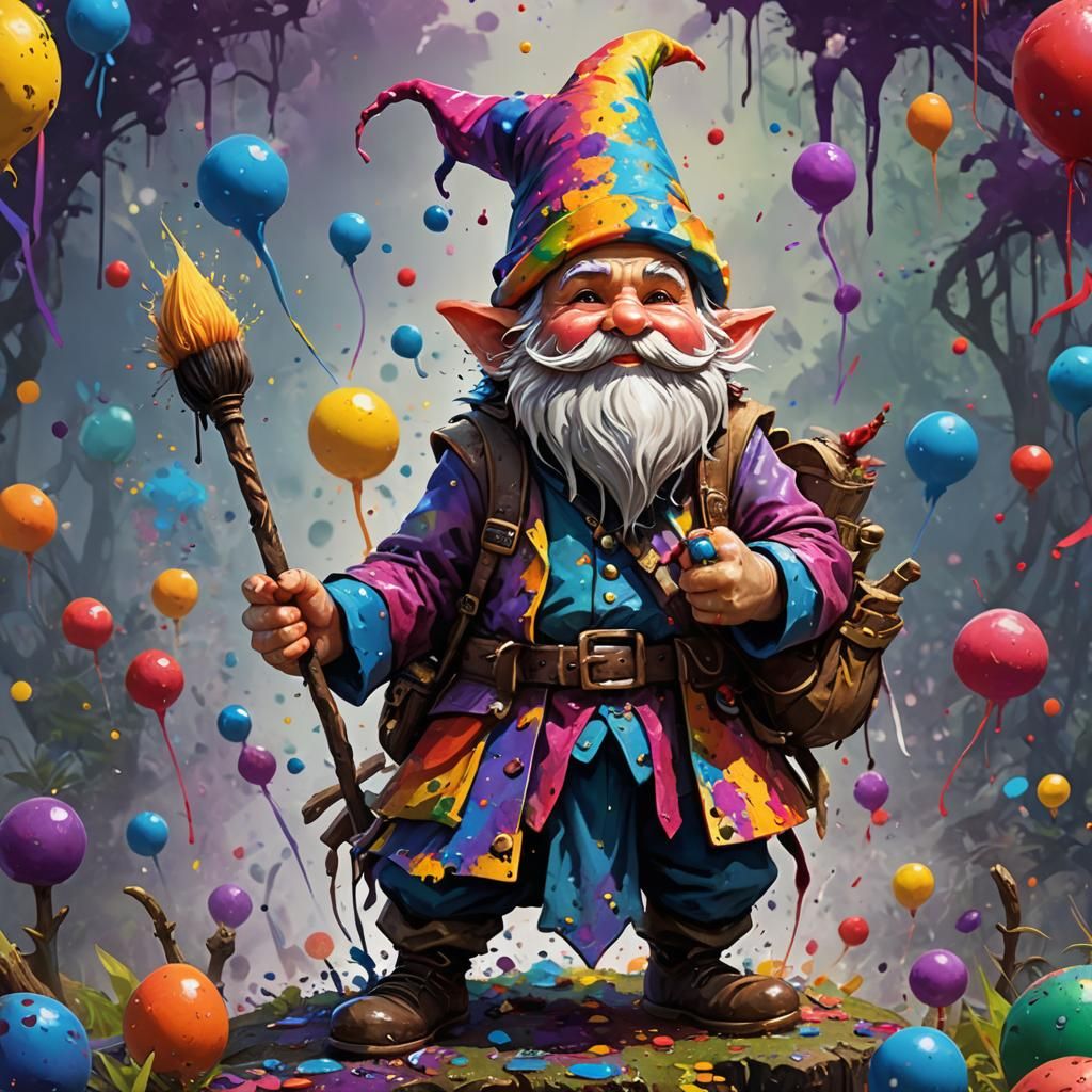 Whimsical gnome painter