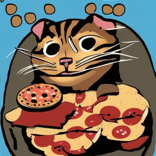 pizza annoyed cat machine - AI Generated Artwork - NightCafe Creator