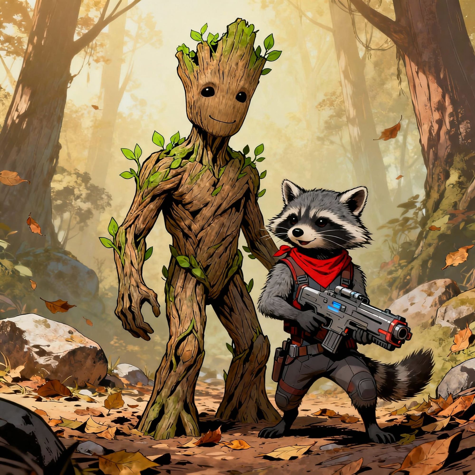 Groot and Rocket Raccoon