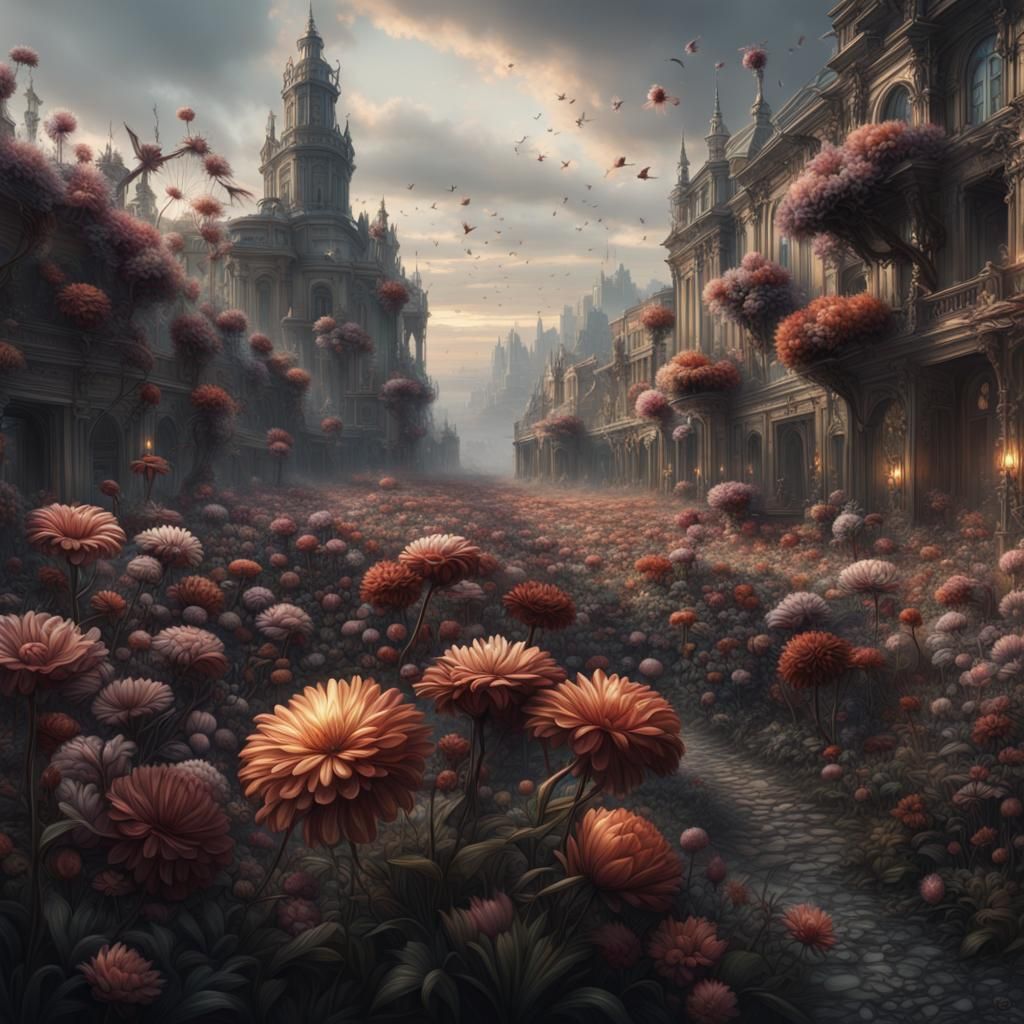 Flowers in a little town