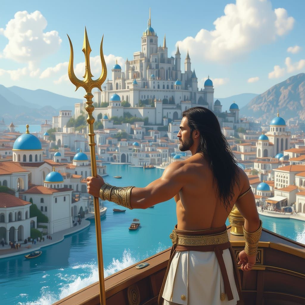 A book cover with A man with long dark hair and tan skin stands on the bow of a boat, looking ahead to the glittering empire of a trade nati...