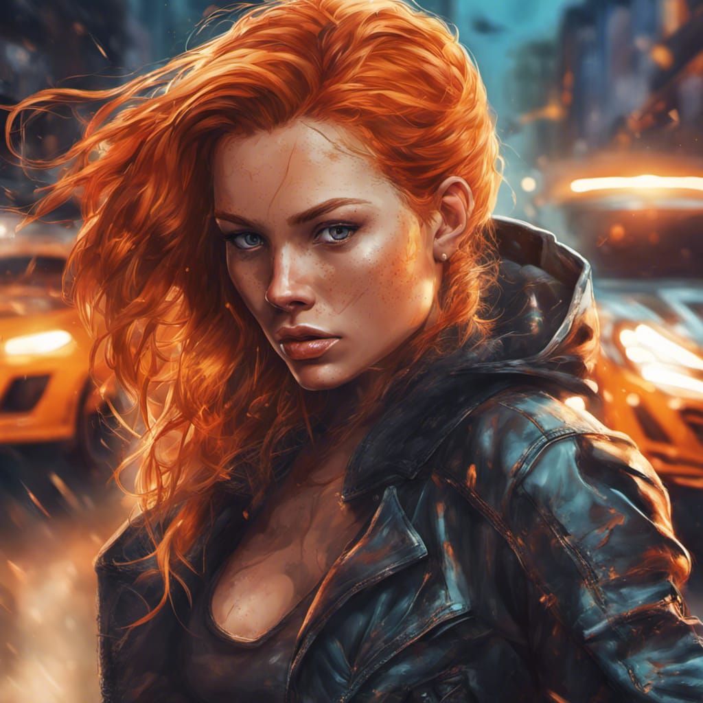 Ginger Hair female street racer vixen