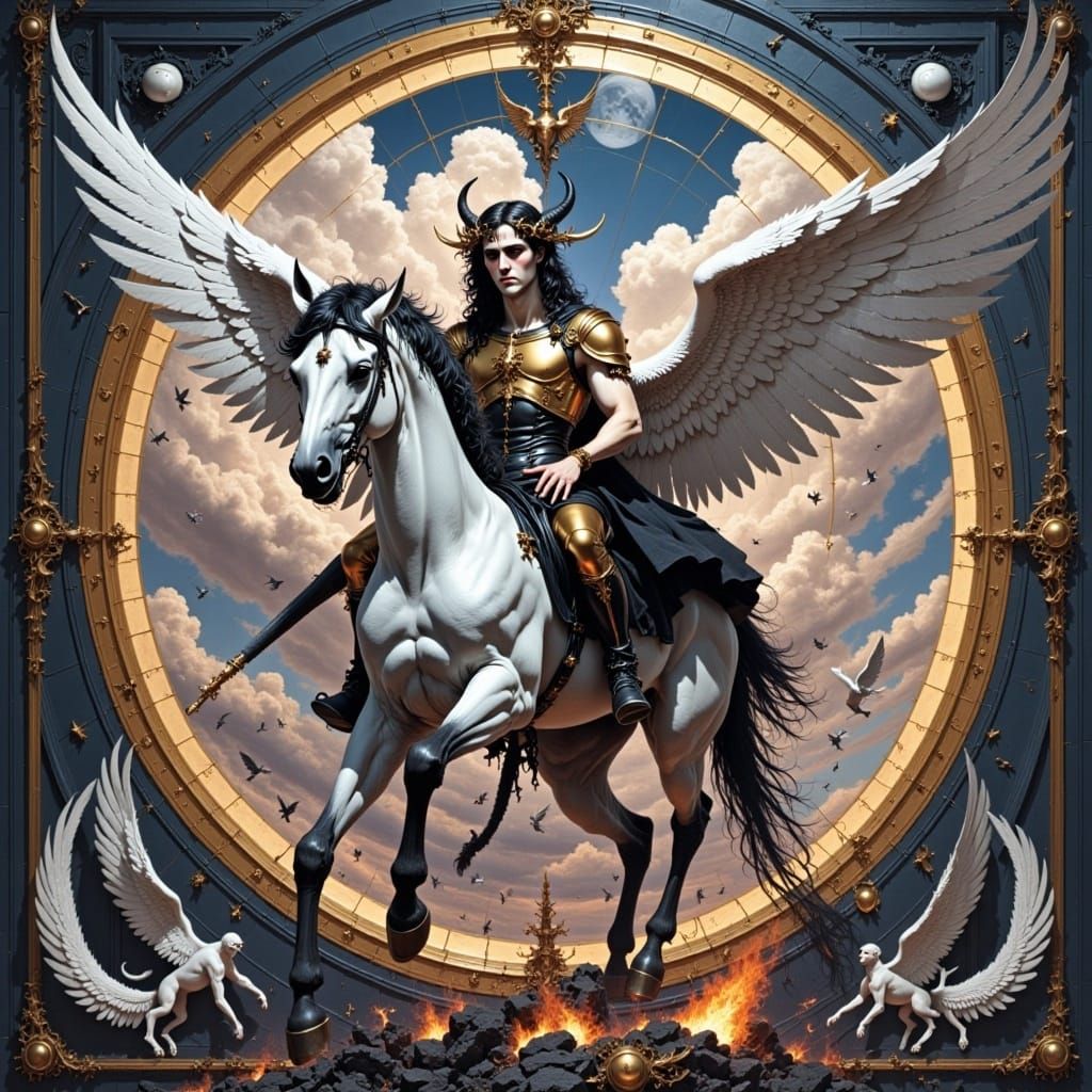 Man Rides Pegasus <lora:PortraitsInPurgatory:1.0>