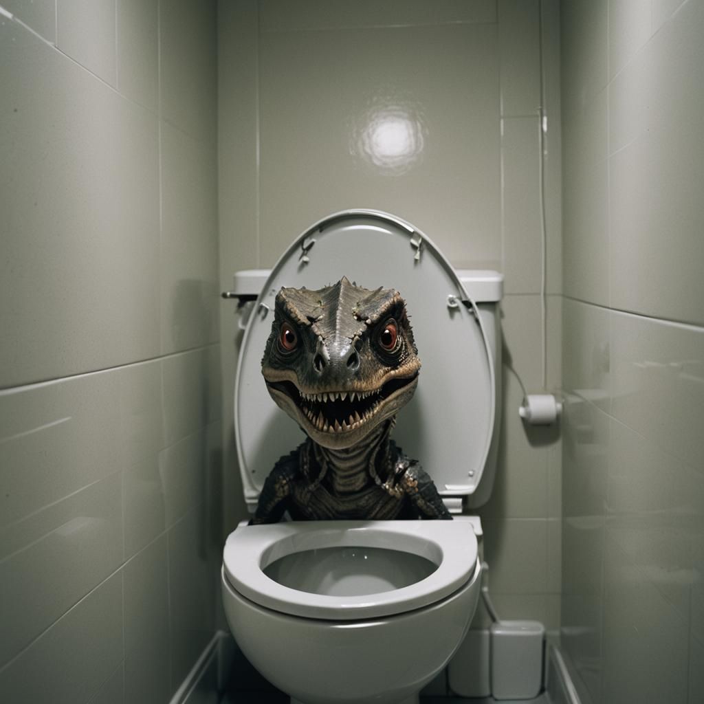 dino head inside a toilet
