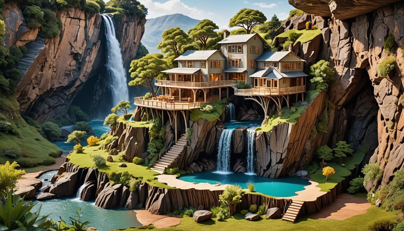 Pop-up book scene, A stunning scene of an incredible impossi...