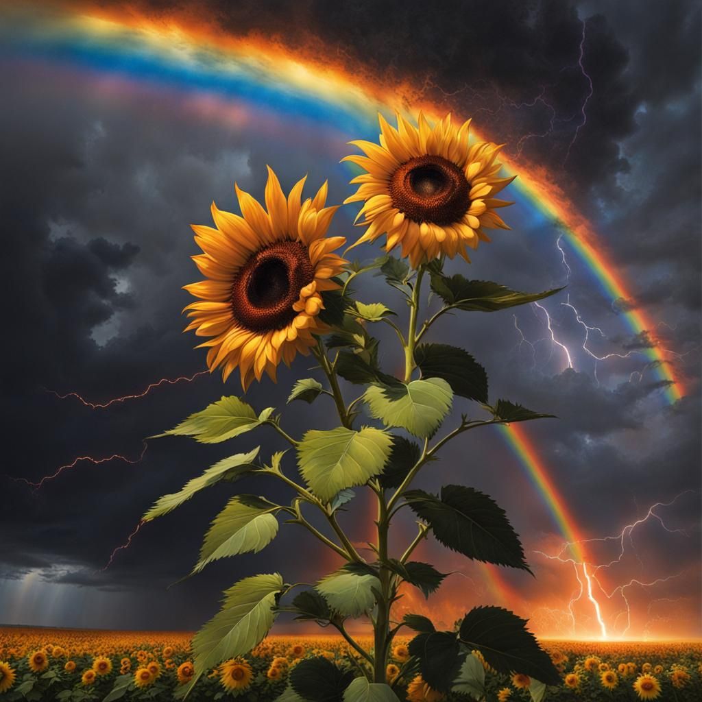 Starry Rainbows Roses sunflowers thunder lighting AI Generated