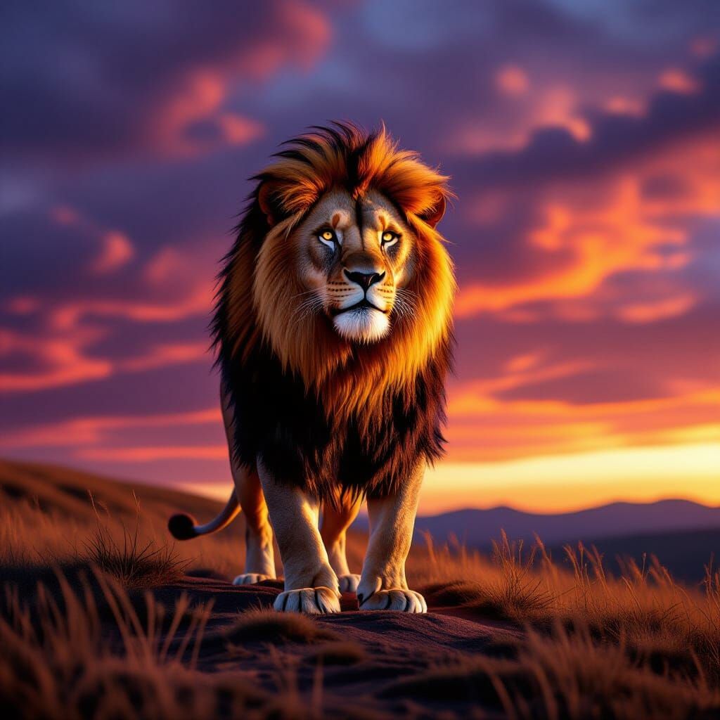 Majestic Lion on Hill at Golden Hour