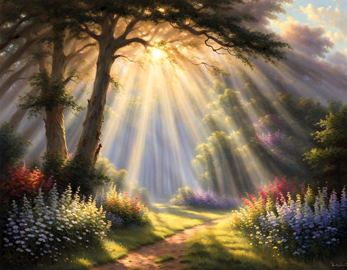 Crepuscular Rays 5 Word Prompt Challenge - crepuscular rays: Kinkade: best quality  by @LTSings