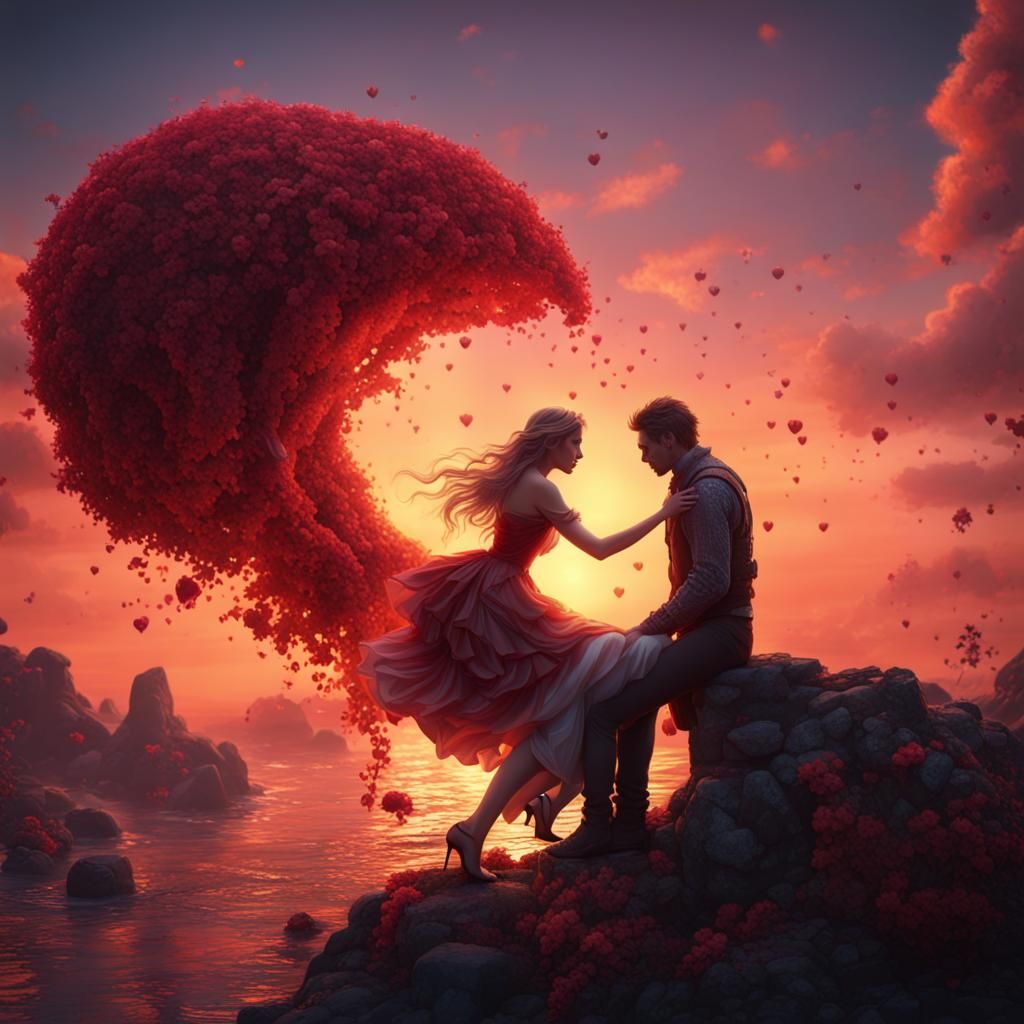 2 lovers Falling in love by the sunset   by @Masarlii 