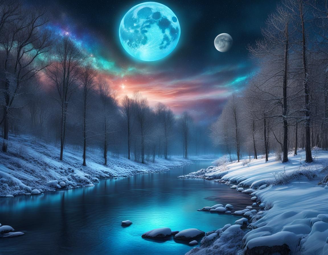 Moon river winterscape - AI Generated Artwork - NightCafe Creator