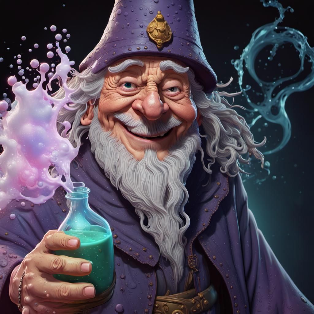 Suspicious wizard making special potion