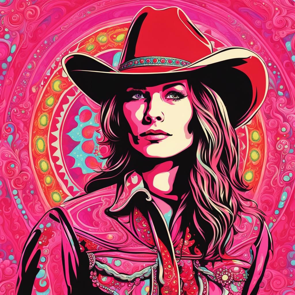 Psychedelic Cowgirl in pink and red