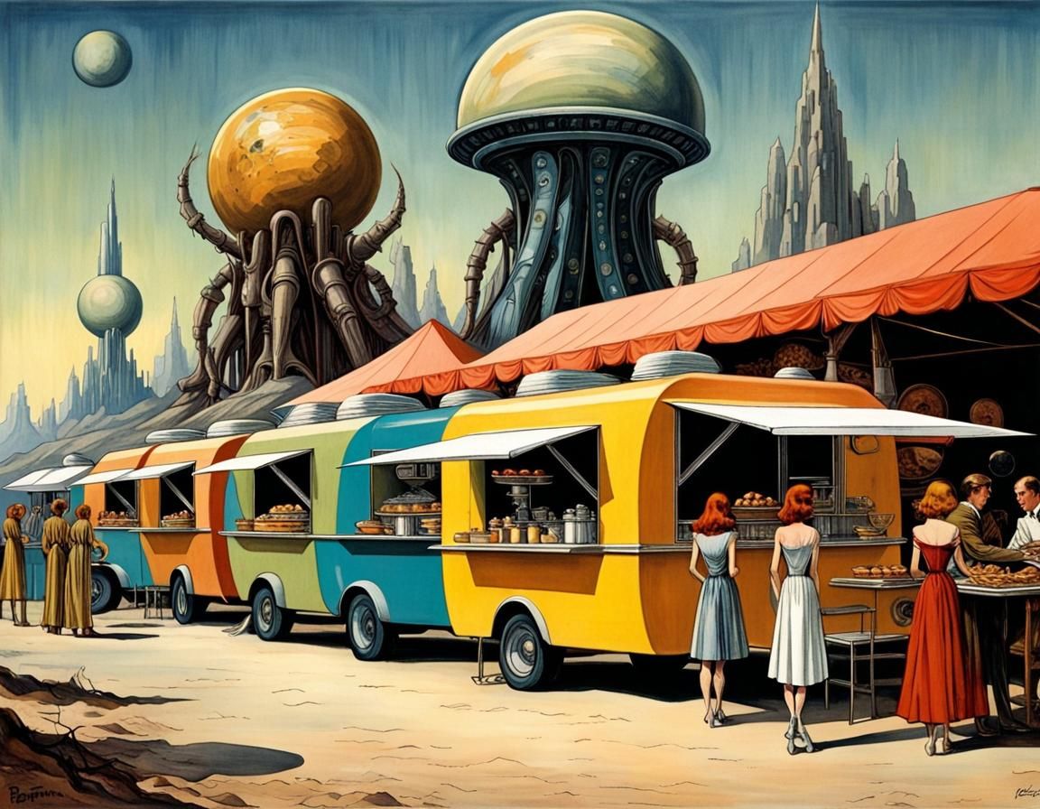 Strange Colorful Futuristic Looking Food Trucks Are Lined Up At The   SHvD0ker7vXAcl29jysC  1  Udxnd 