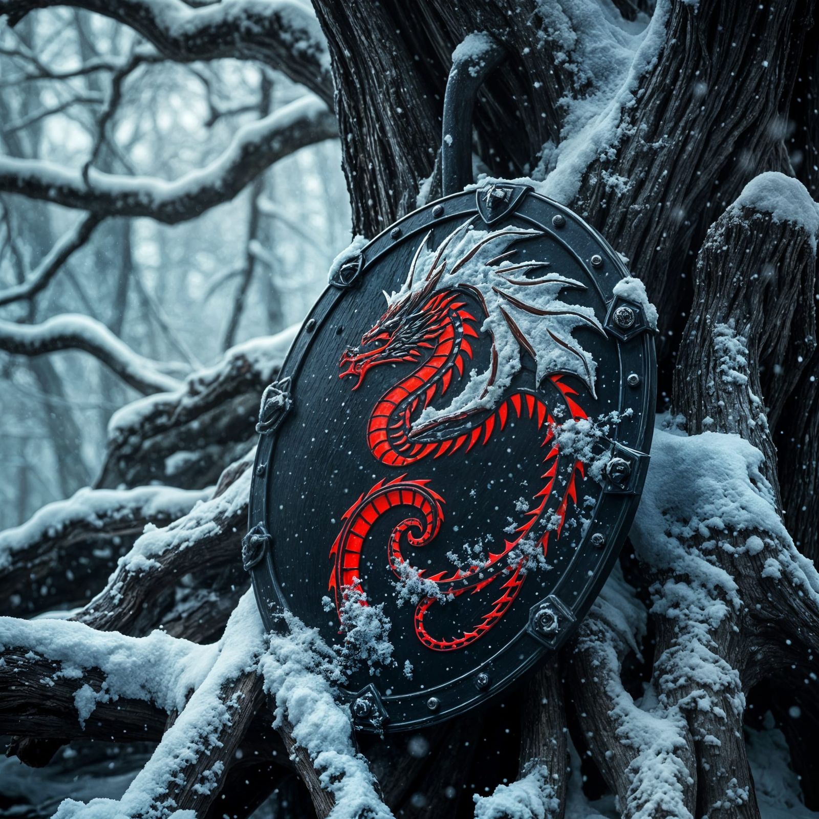 Snowy Red Dragon Shield  by @Talon