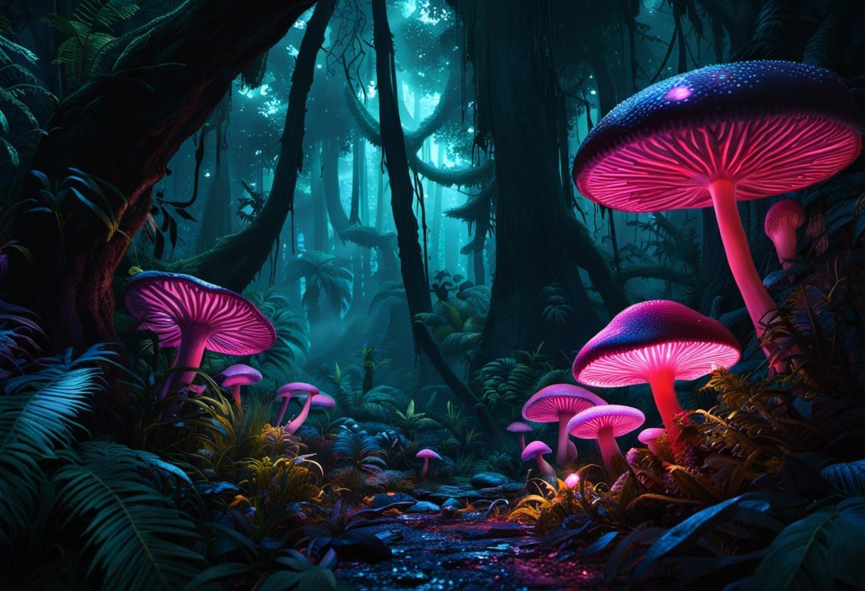 Bioluminescent Alien Mushrooms - AI Generated Artwork - NightCafe Creator