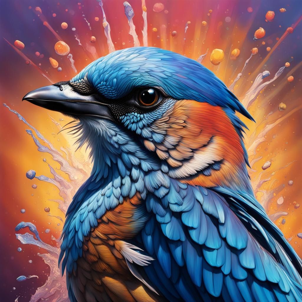 jay bird Hyperrealistic, splash art, concept art, mid shot, ...