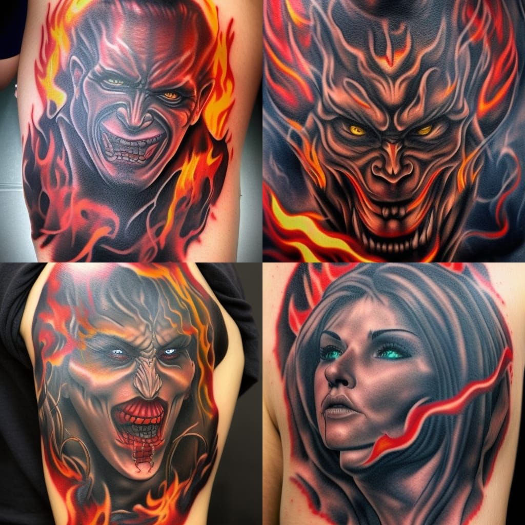 Vibrant and Lifelike Structure Fire Tattoo