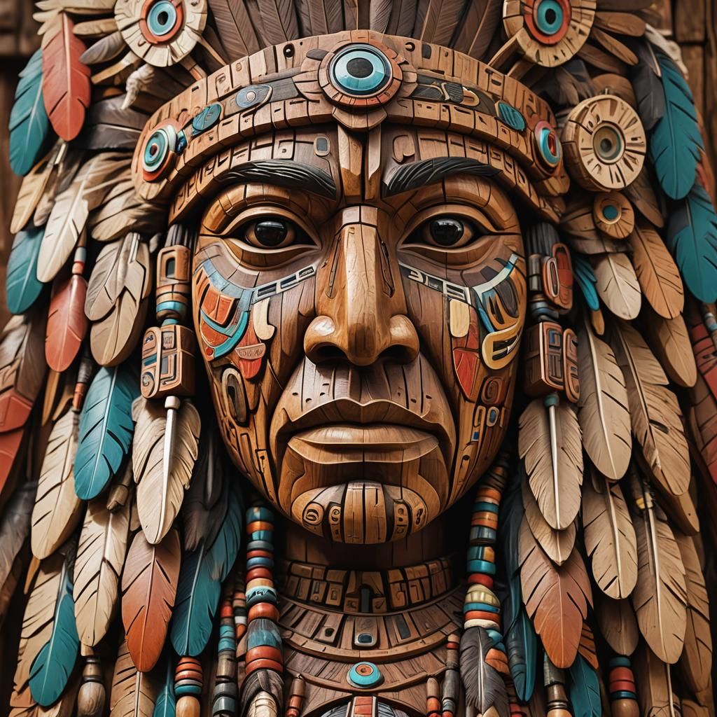 A carved wooden Native totem  by @Piper