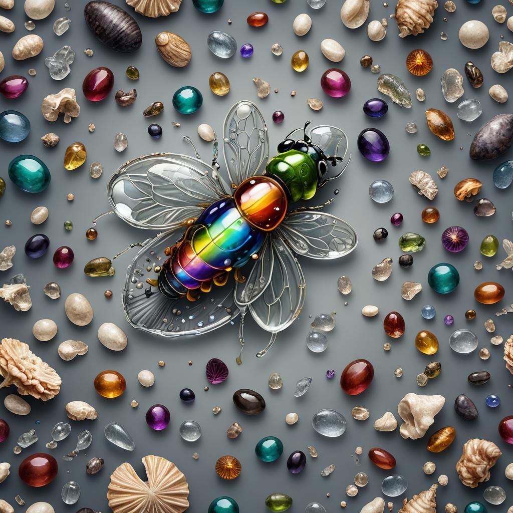 An illustration of a ((whimsical transparent glass rainbow  ...