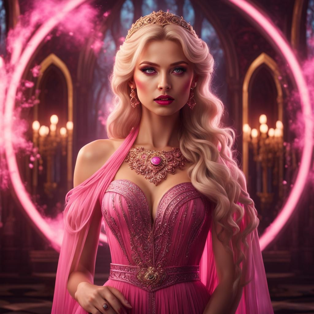 Beautiful Woman with Pink Aura in Fantasy Art