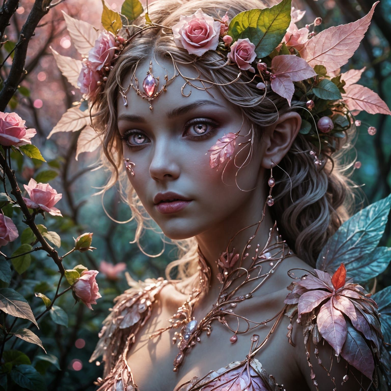 Mystical Forest Deity Leaf Fairy Portrait