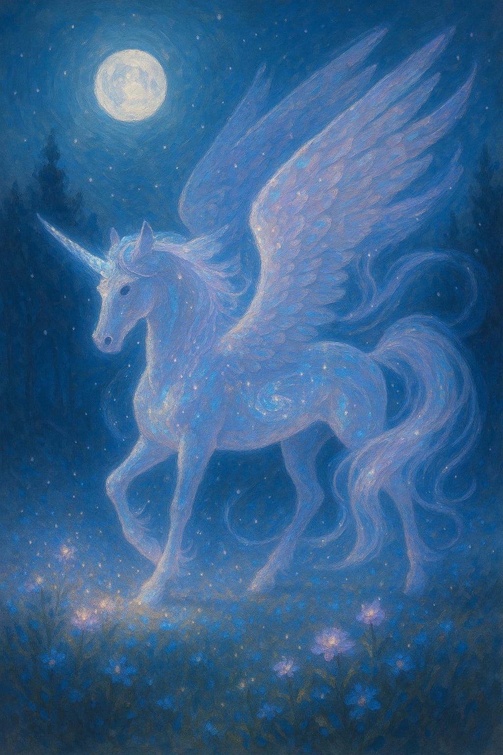 Moonlit Unicorn in a Mystical Meadow