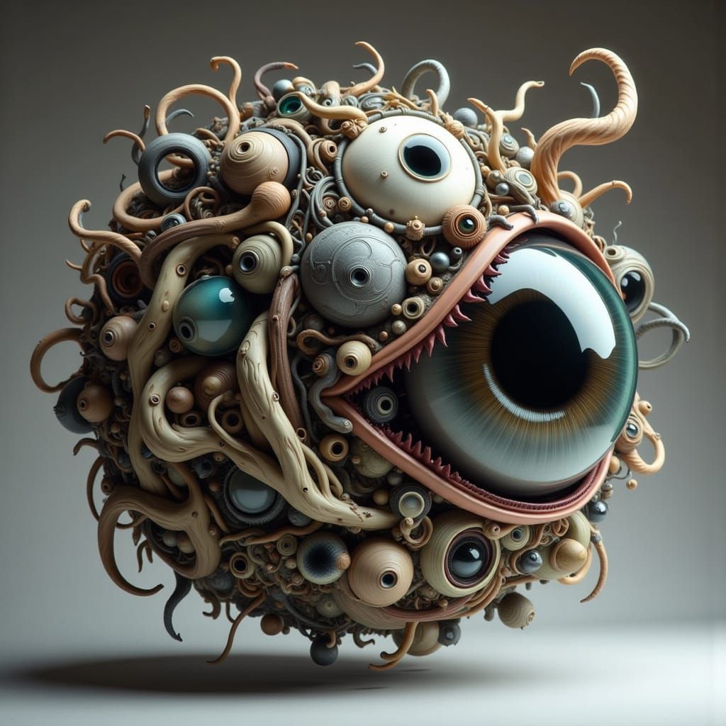 Surreal Biomechanical Eyeball Sculpture in Giger Style