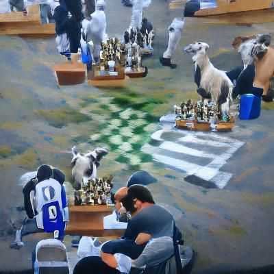 A chess tournament but the players are goats photorealistic