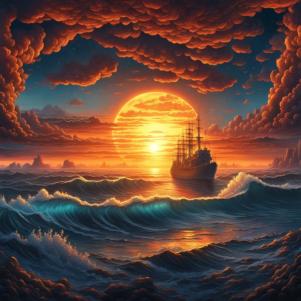 A Large Sunrise Coming From A Cold Ocean Apperance Epic cinematic brilliant stunning intricate meticulously ...  by @Ringking 1978