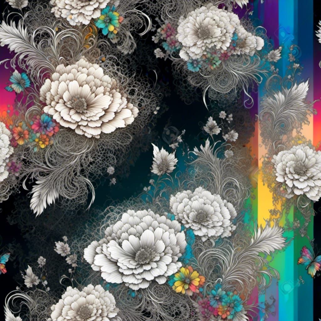 Rainbow floral wallpaper