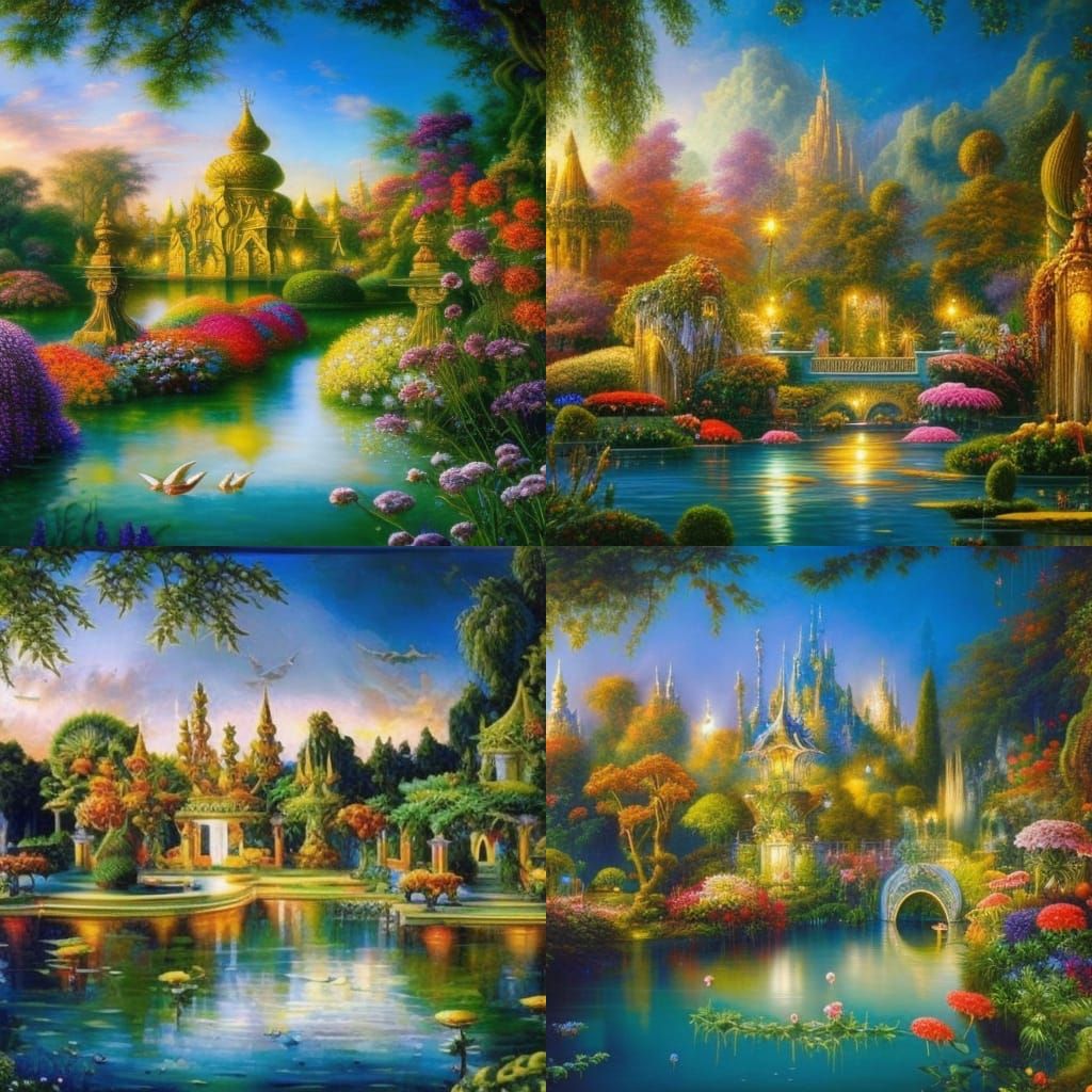 a magnificent highly detailed fantastical garden with beautiful flowers