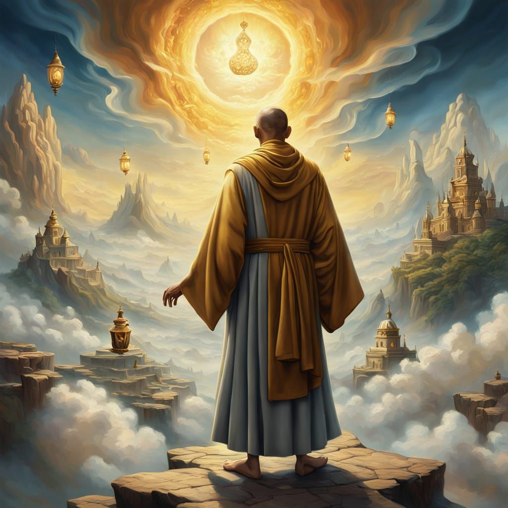 Ethereal Monk in Divine Cloudscape