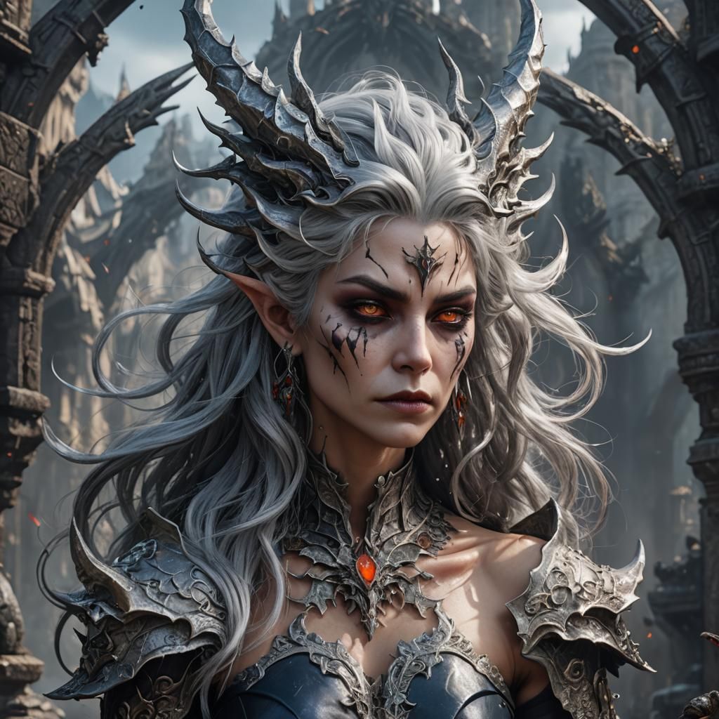 Silver hair demon lady