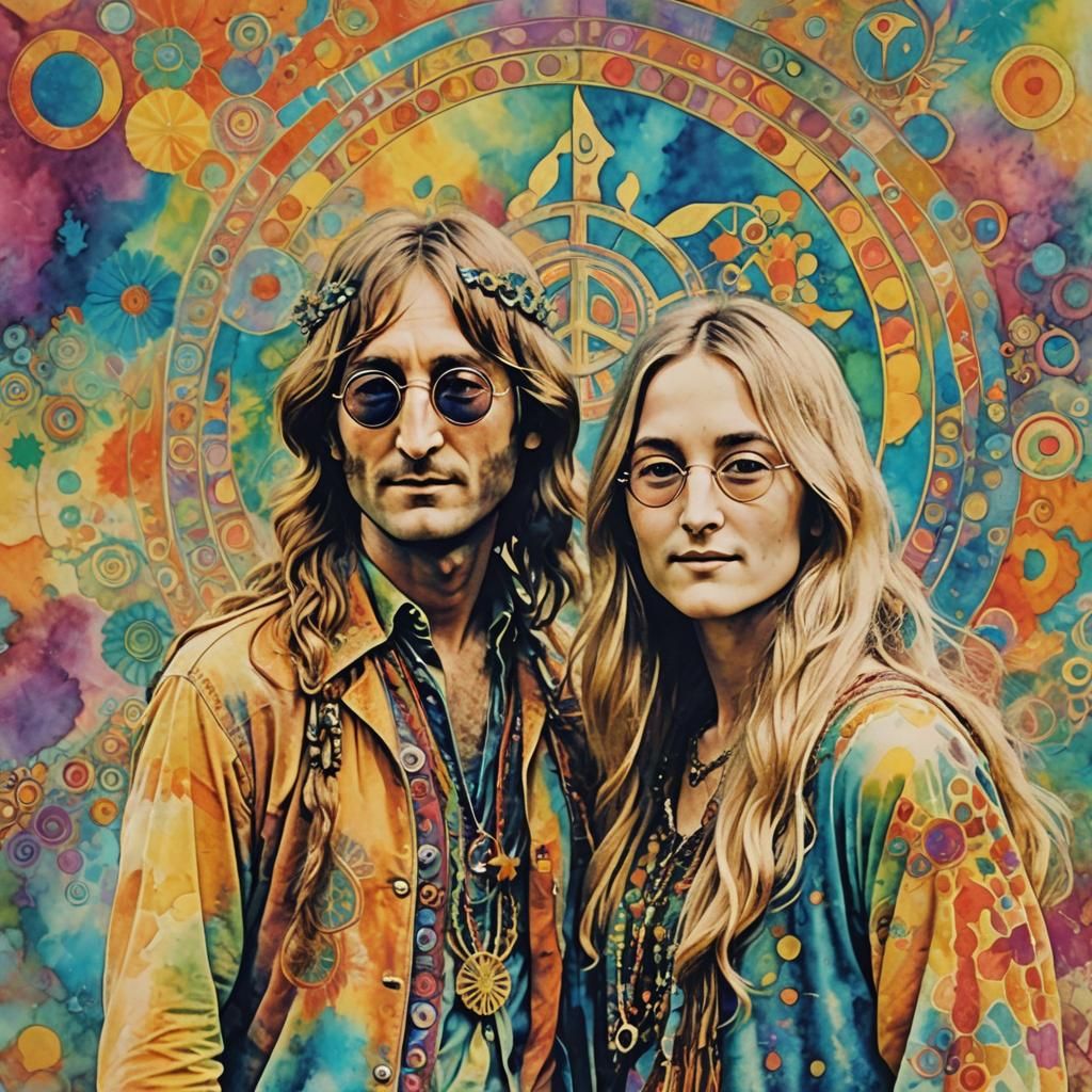 A beautiful surreal blond hippie from the sixties with John ...