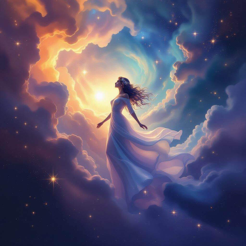 Ethereal Stardust Being in Cosmic Nebula