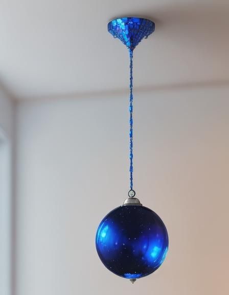 Beautiful cobalt blue glass ball hanging from the ceiling& p...