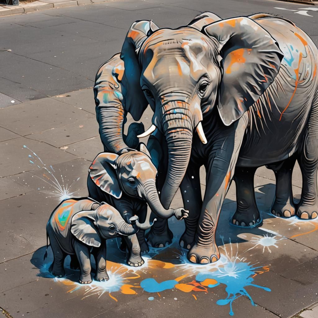 Elephants in Graffiti Art Style