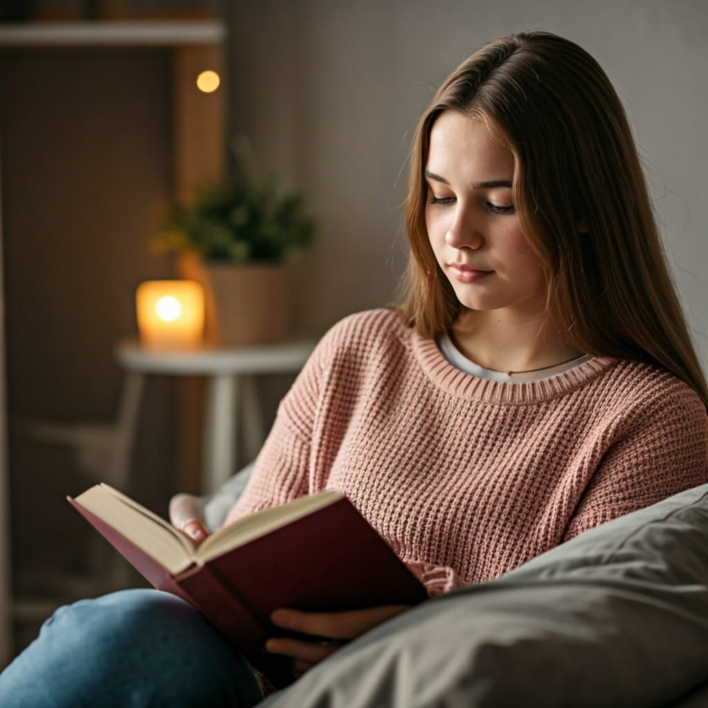 Introspective Teenage Girl in Comfortable Setting