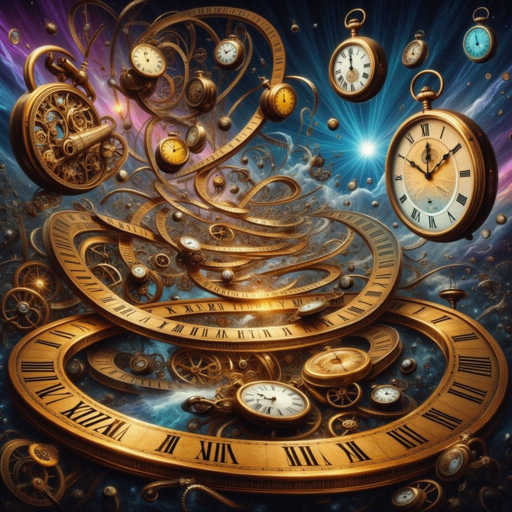 <lora:FiosTimeWarp:1.0> Time has broken 

Time distortion, Ornate timepieces, Floating gears 
Spiral architecture, Temporal energy, Clockwor...