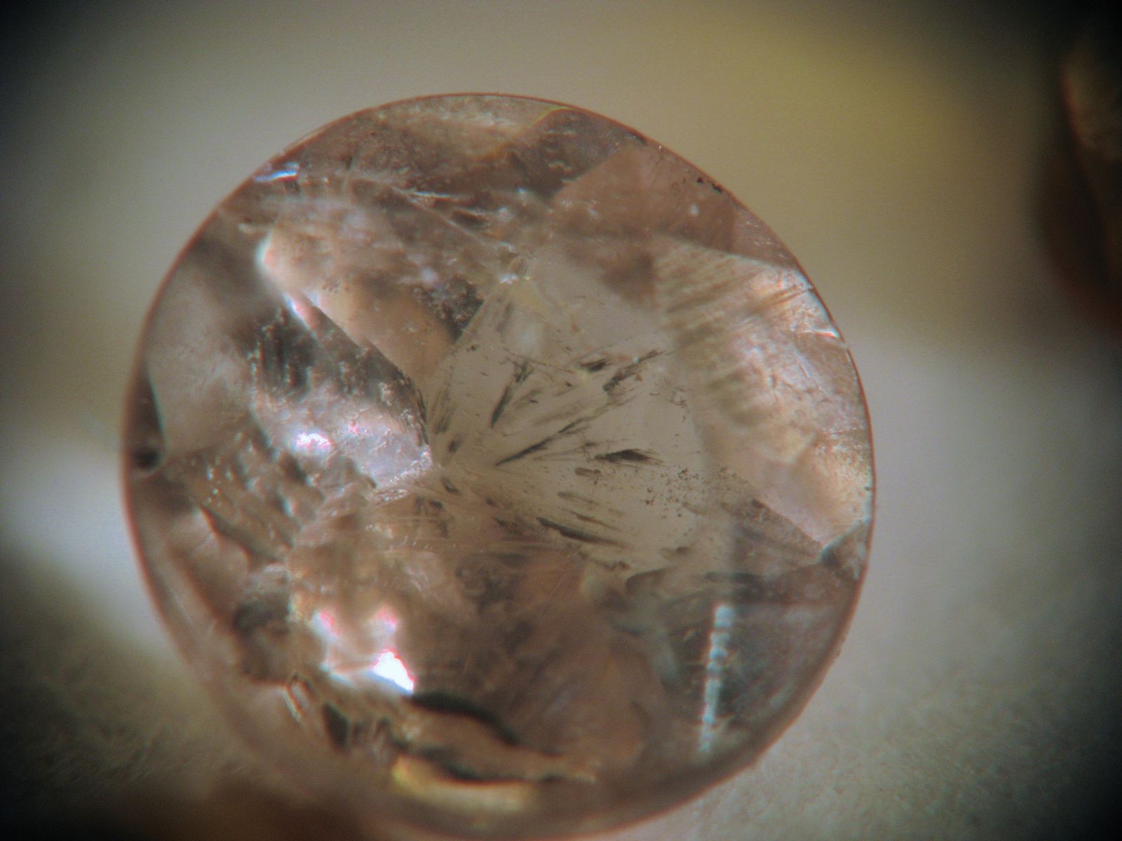 Skin-colored tourmaline gem's inner world