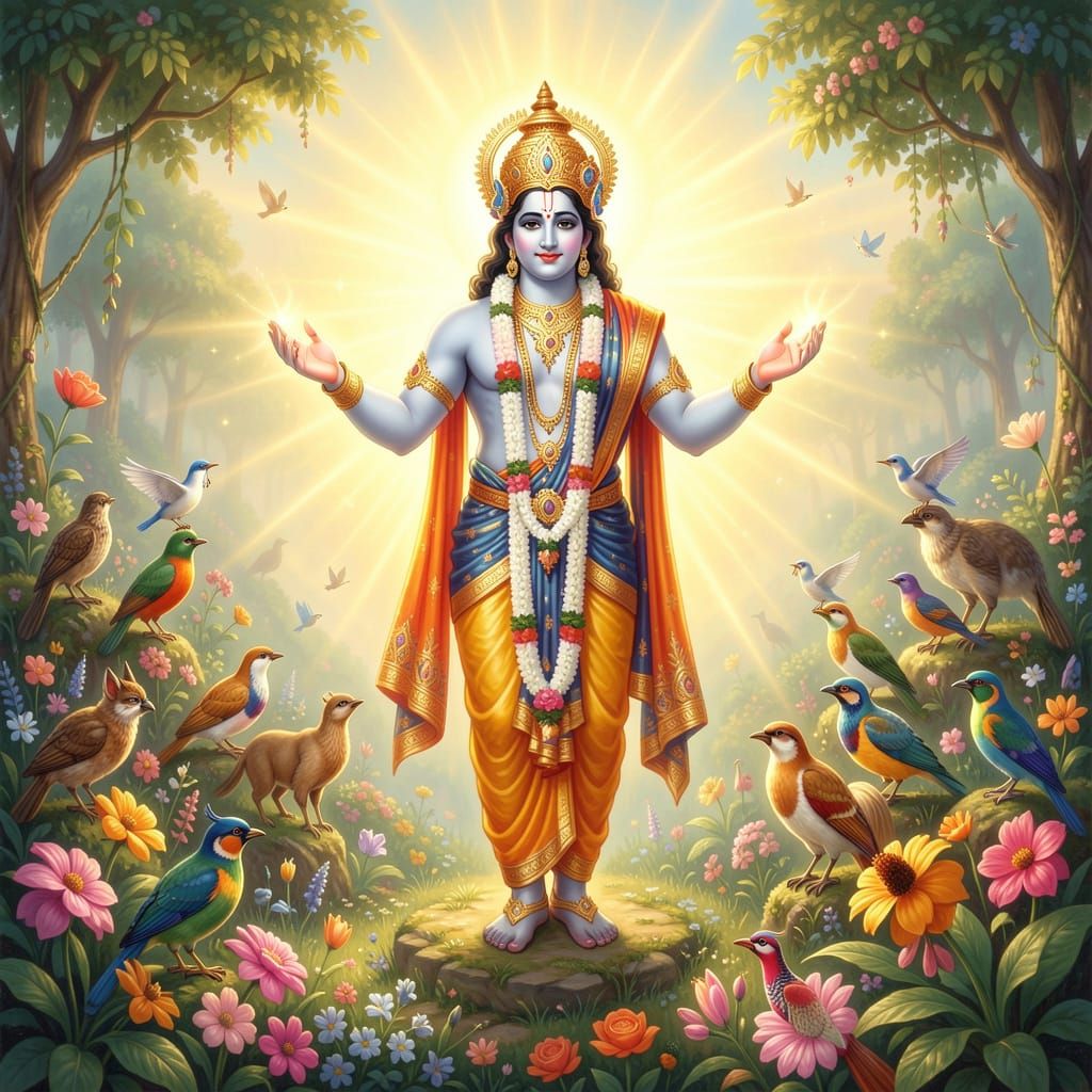 Sri Krsna bestowing blessings to all his creation.