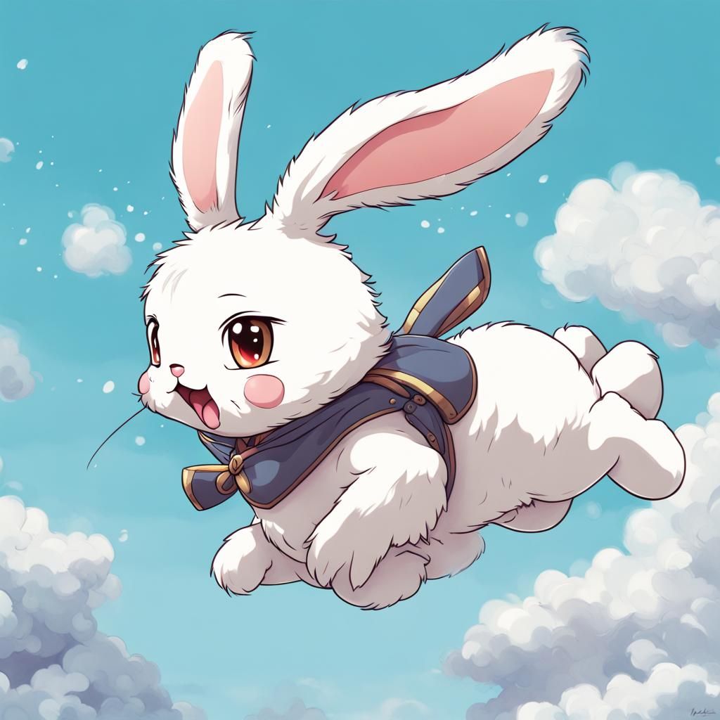 cute fluffy bunny flying