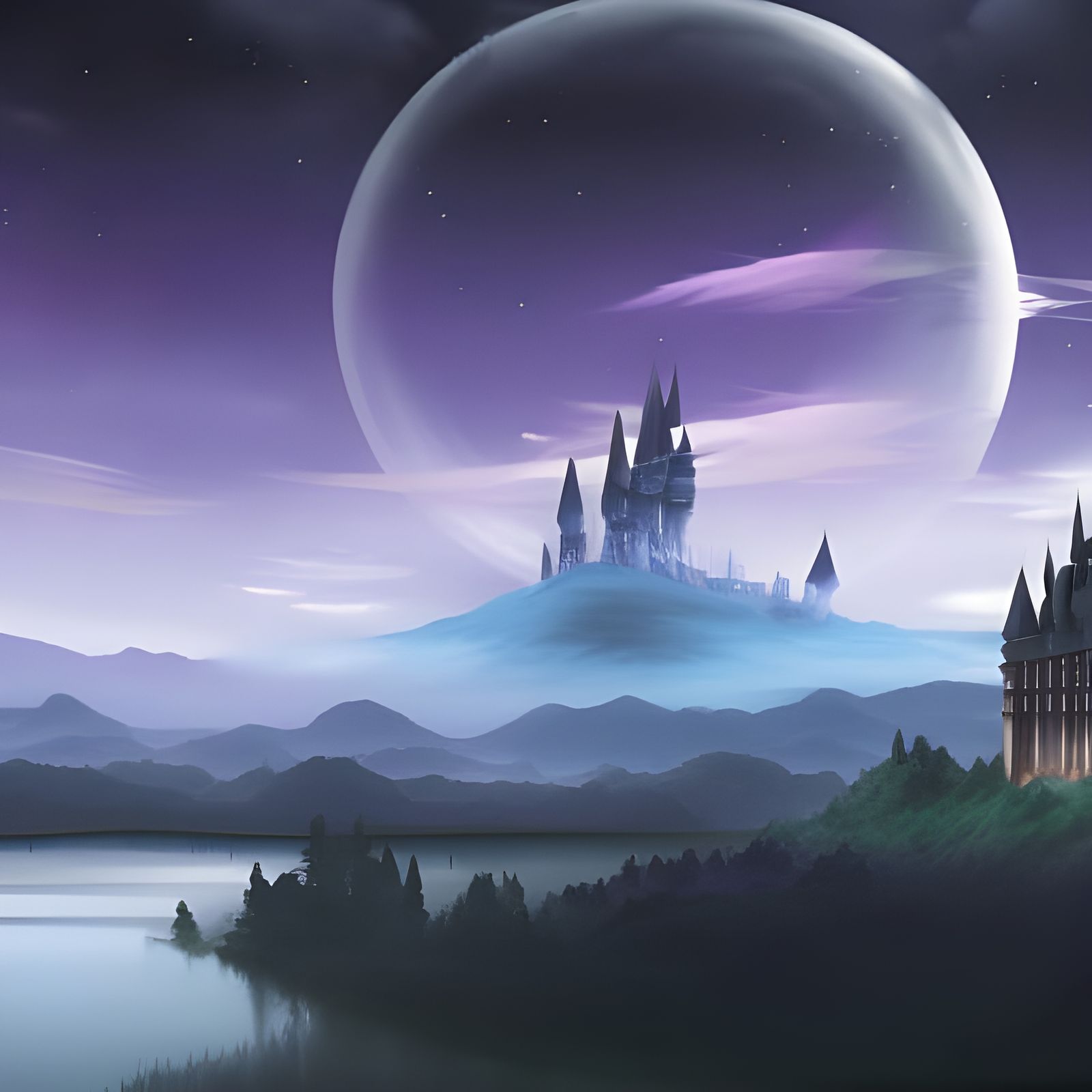 Big Harry Potter fairy tail castle with high  towers, the sh...