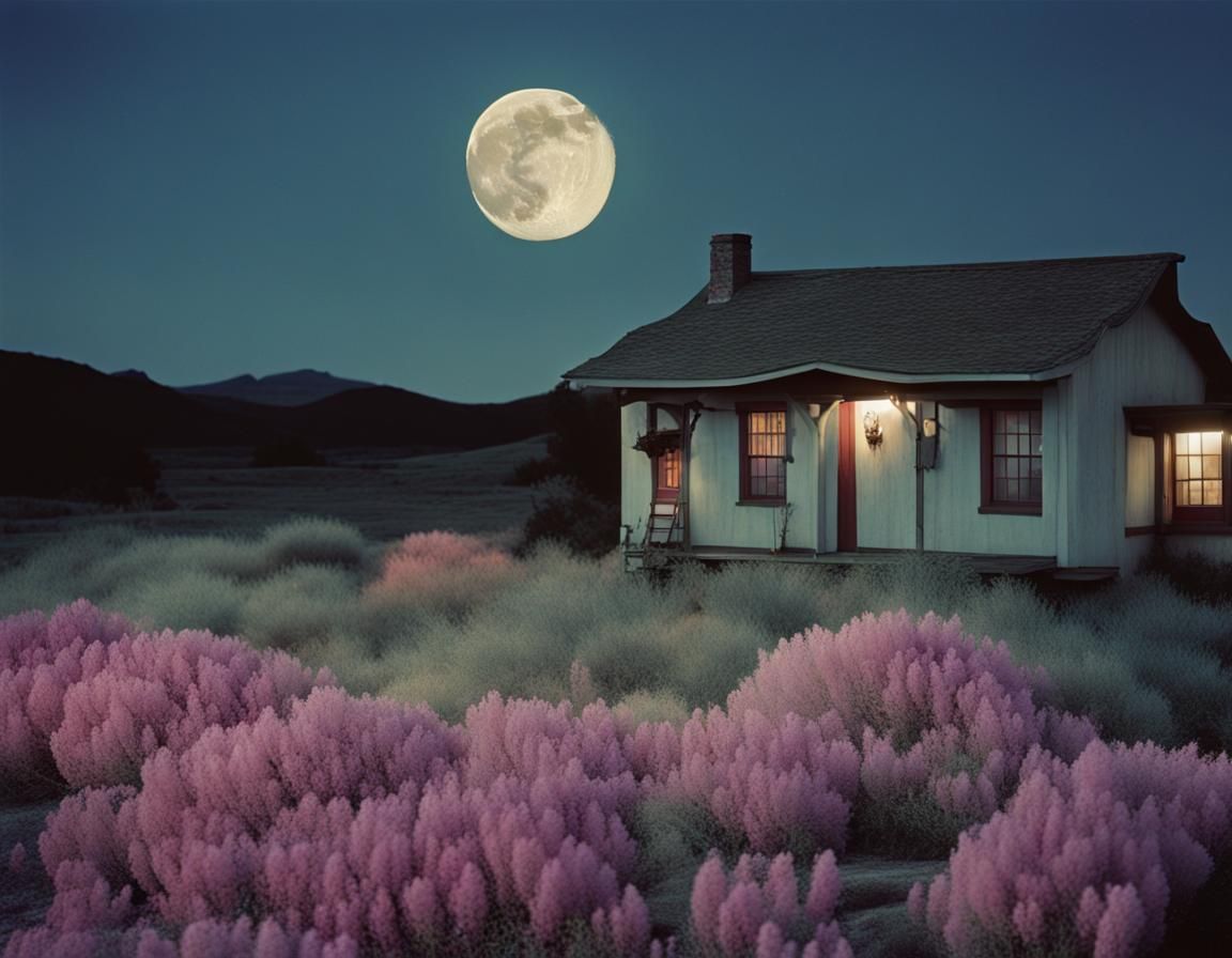 Surreal Moonlit Inn Photo in Magic Realism Style