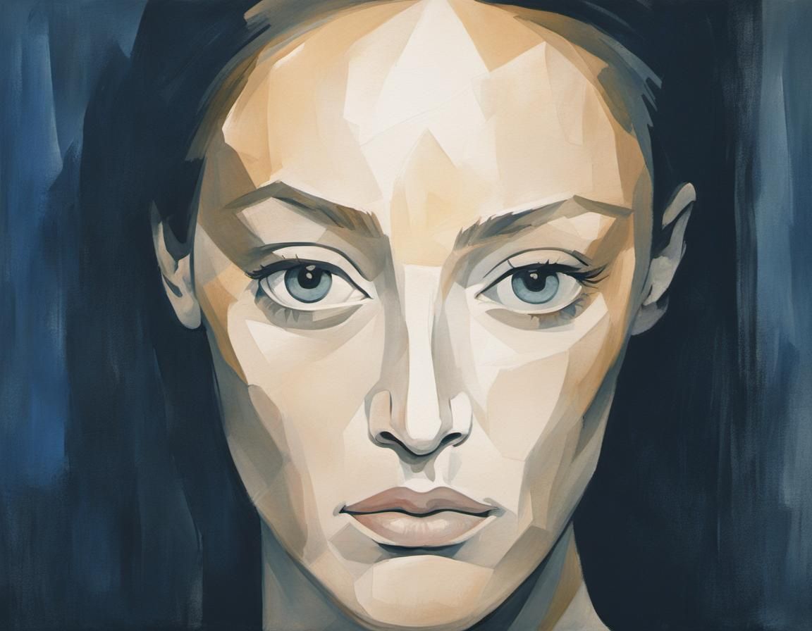 Hauntingly beautiful and melancholic portrait of a female figure in the style of pablo picasso