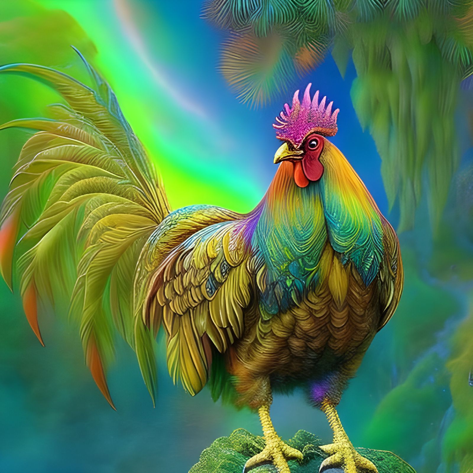 Rainbow rooster, - AI Generated Artwork - NightCafe Creator