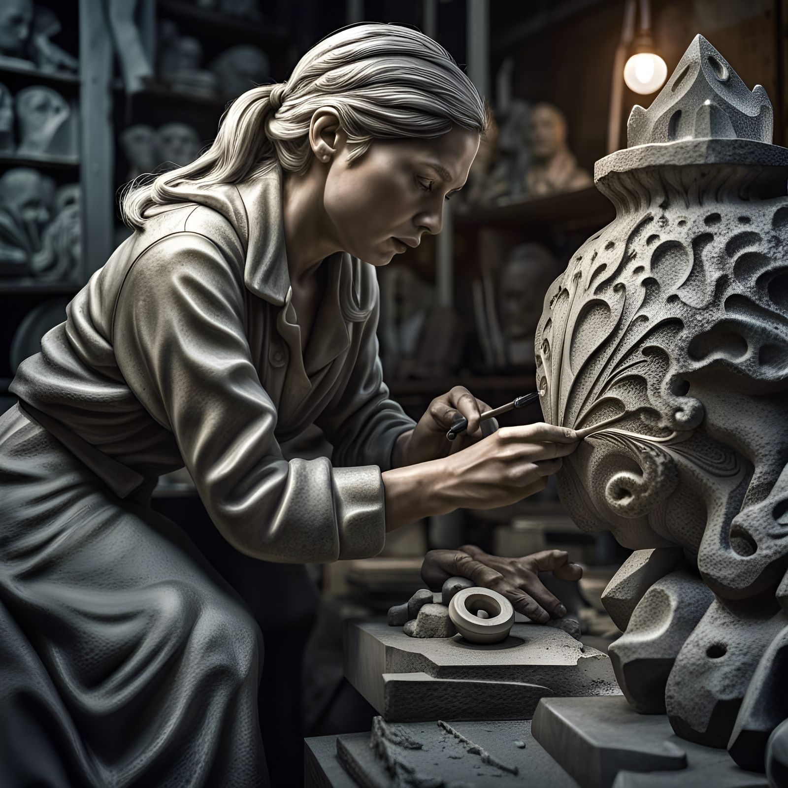 Sculptor working AI Generated Artwork NightCafe Creator